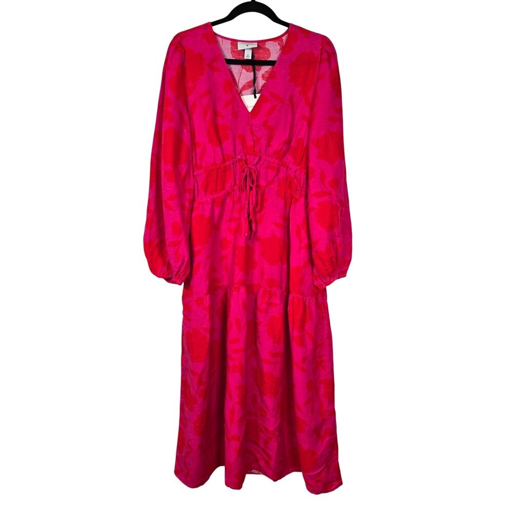 Kate Spade X Target Maxi Dress Women's M Pink Red Linen Classic Rose Tiered Boho